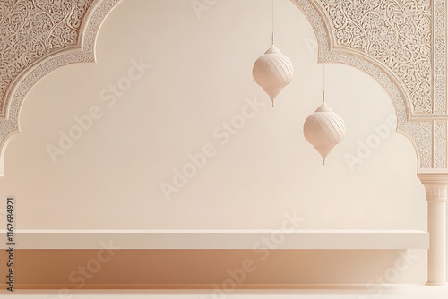 Elegant Beige Interior Design with Arches and Lamps