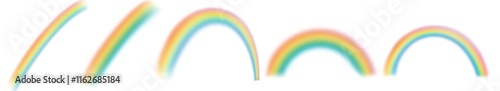 Set of the partially transparent natural rainbows in different shapes isolated. Natural color spectrum idea. Decorative concept.