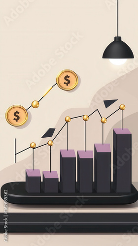 Abstract financial growth graph with dollar symbols in design.