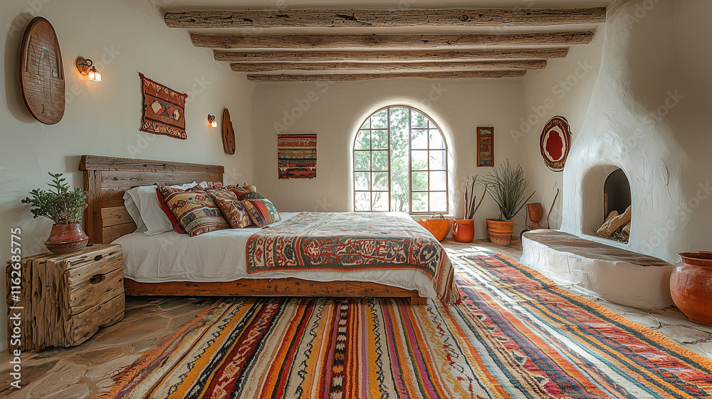 Obraz premium Chambre chaleureuse et élégante dans une maison de style Santa Fe