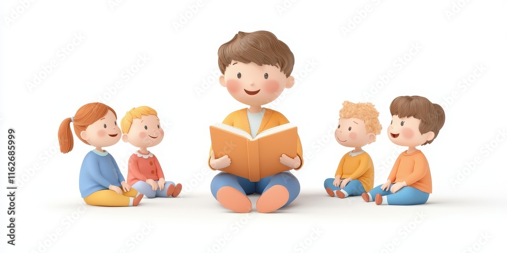 A joyful scene of children engaging in reading and storytelling together. A joyful scene of children engaging in reading and storytelling together.