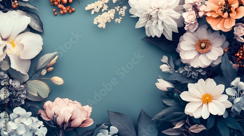 Wallpaper Mural Elegant Floral Frame Delicate Blooms Artistic Arrangement Torontodigital.ca