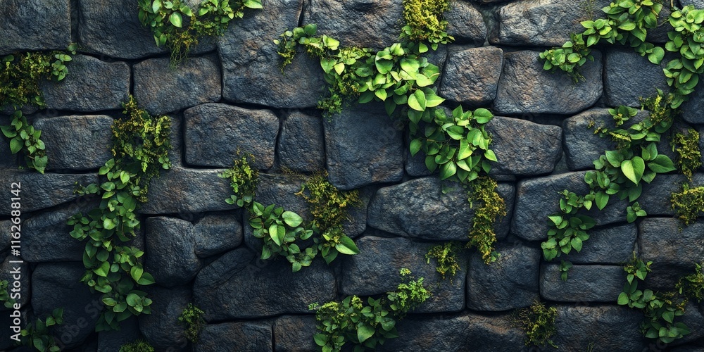 Stone wall with moss and vines in natural texture Stone wall with moss and vines in natural texture