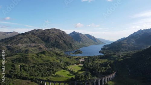 Stunning aerial views of the Glenfinnan Viaduct and Loch Shiel, nestled in the heart of the Scottish Highlands.