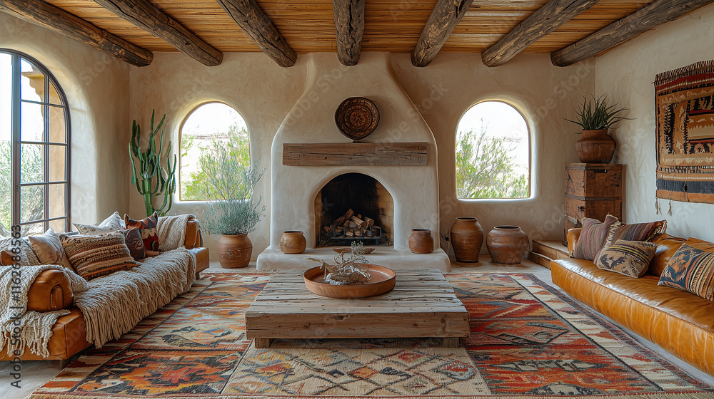 Fototapeta premium Salon chaleureux et accueillant dans une maison de style Santa Fe