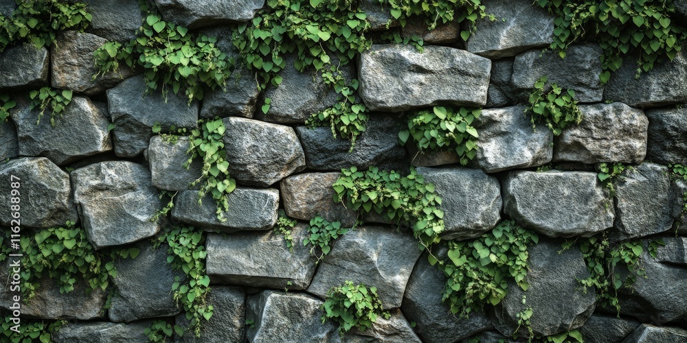 Stone wall with moss and vines in natural texture Stone wall with moss and vines in natural texture