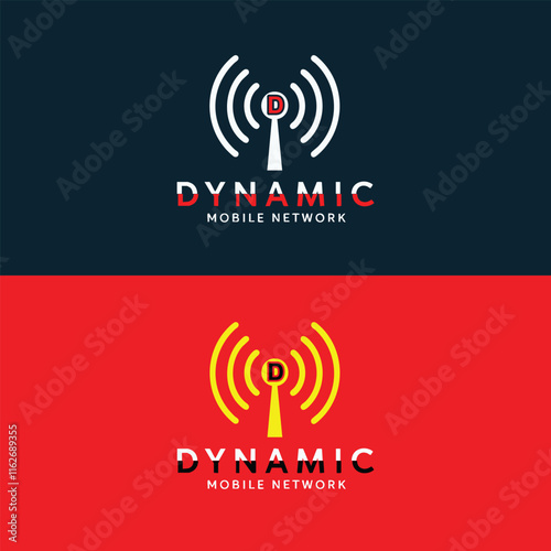 Modern wireless network, mobile network, signal waves, telecommunications branding icon and logo