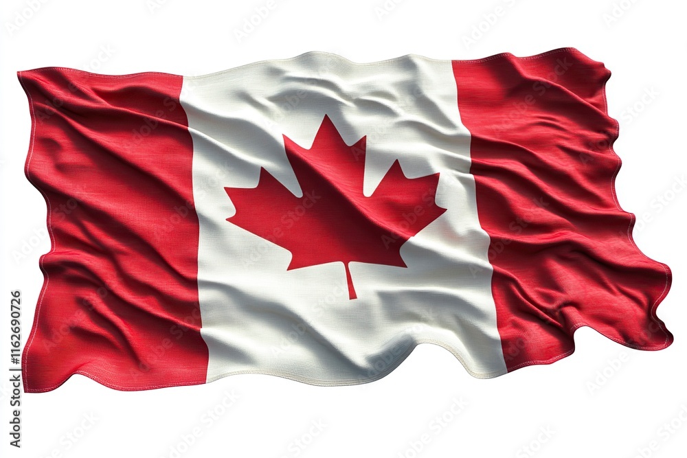 A realistic 3D flag of Canada focusing on the iconic maple leaf A realistic 3D flag of Canada focusing on the iconic maple leaf