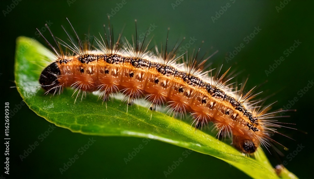 close up of caterpillar eating leaf, caterpillar is on green leaf close up of caterpillar eating leaf, caterpillar is on green leaf
