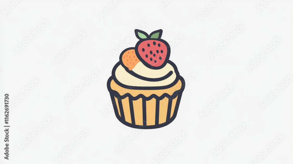 Muffin bakery food isolated outline icon. Vector fresh dessert, chocolate cupcake topped by berry fruit. Line art emblem of cupcake with vanilla icing. Baked food, muffin with cream, birthday snack Muffin bakery food isolated outline icon. Vector fresh dessert, chocolate cupcake topped by berry fruit. Line art emblem of cupcake with vanilla icing. Baked food, muffin with cream, birthday snack