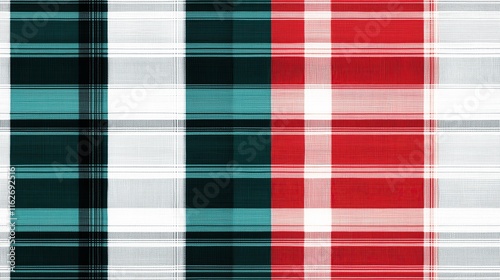 top view on teal, red and white color tartan chequered plaid texture background, for pattern overlay