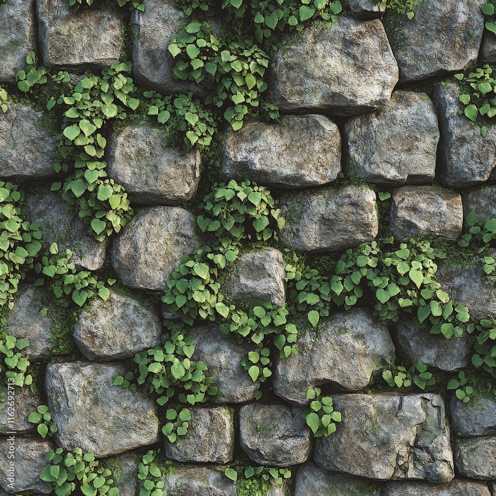 Stone wall with moss and vines in natural texture Stone wall with moss and vines in natural texture