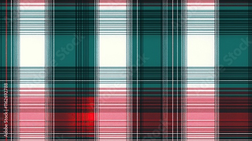 top view on teal, red and white color tartan chequered plaid texture background, for pattern overlay