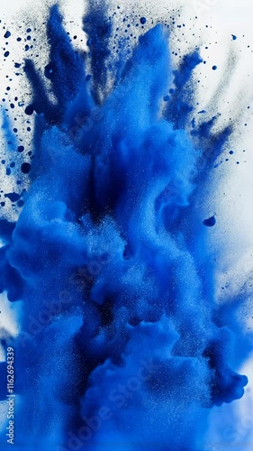 Blue powder explosion on white background