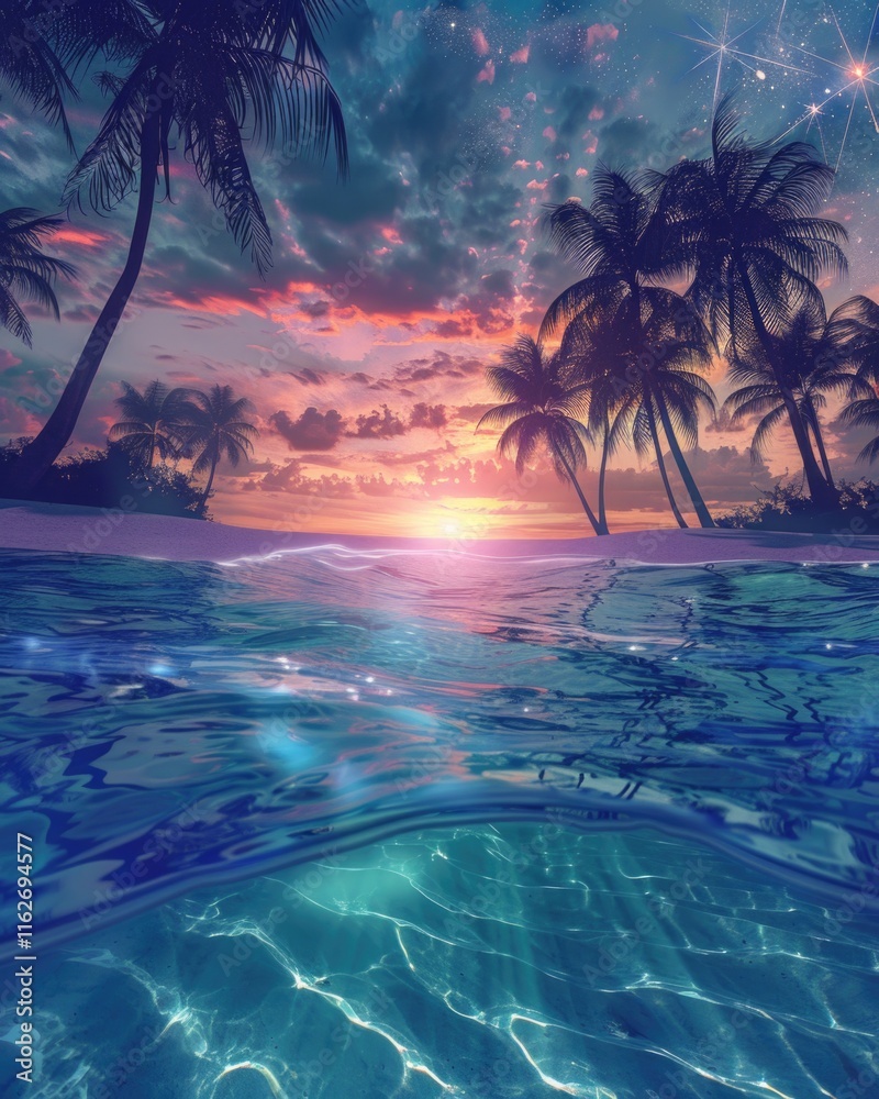 Fototapeta premium y2k style water travel paradise vacation sunset