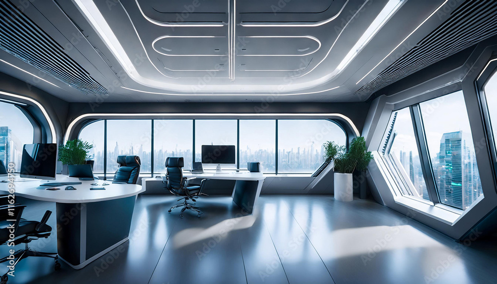 Obraz premium Realistic photo of minimalistic interior design of an office that looks like the inside