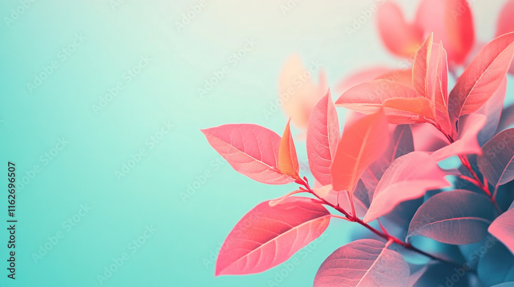 Colorful leaves with soft focus against a pastel background in natural light Colorful leaves with soft focus against a pastel background in natural light