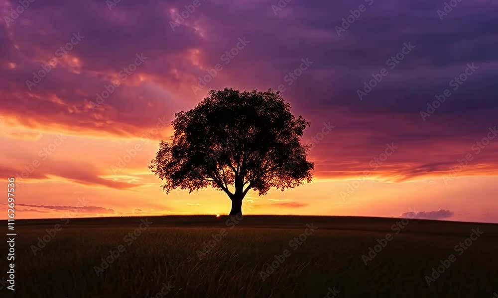 Silhouette of a tree during sunset, illustration Silhouette of a tree during sunset, illustration