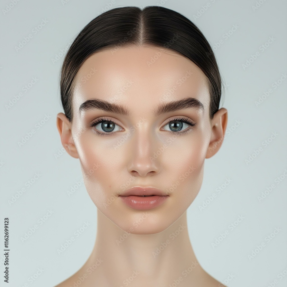 A stunning portrait of a young woman with flawless skin and mesmerizing blue eyes against a minimalist background. A stunning portrait of a young woman with flawless skin and mesmerizing blue eyes against a minimalist background.