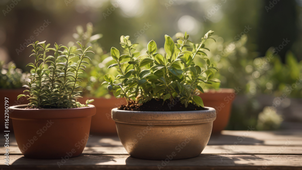 Fototapeta premium gardening with herbs in pots