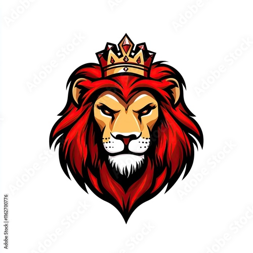 Fierce lion logo illustration wearing a crown, symbolizing power, royalty, and strength in a bold design photo