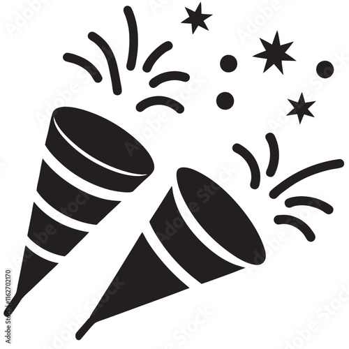 Vibrant image of colorful party poppers silhouette 