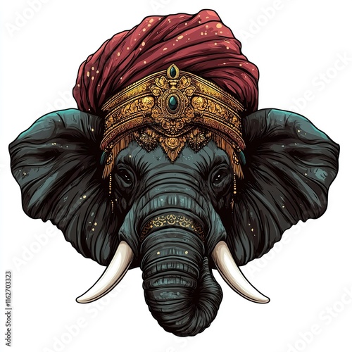 Majestic elephant logo illustration wearing a royal crown, symbolizing power, elegance, and regal strength in a bold design photo