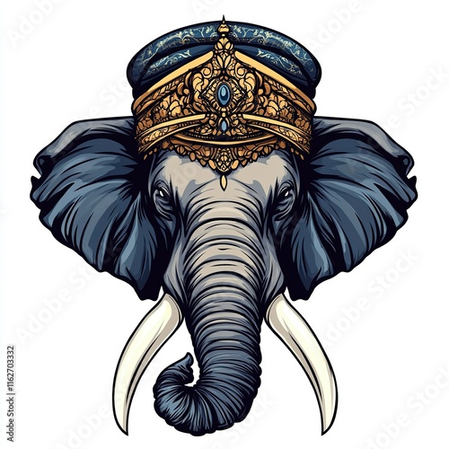 Majestic elephant logo illustration wearing a royal crown, symbolizing power, elegance, and regal strength in a bold design photo