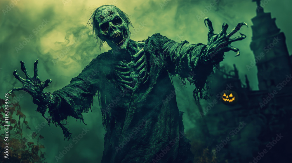 Halloween characters of ghost, vampire and zombie, devil, dracula and ...