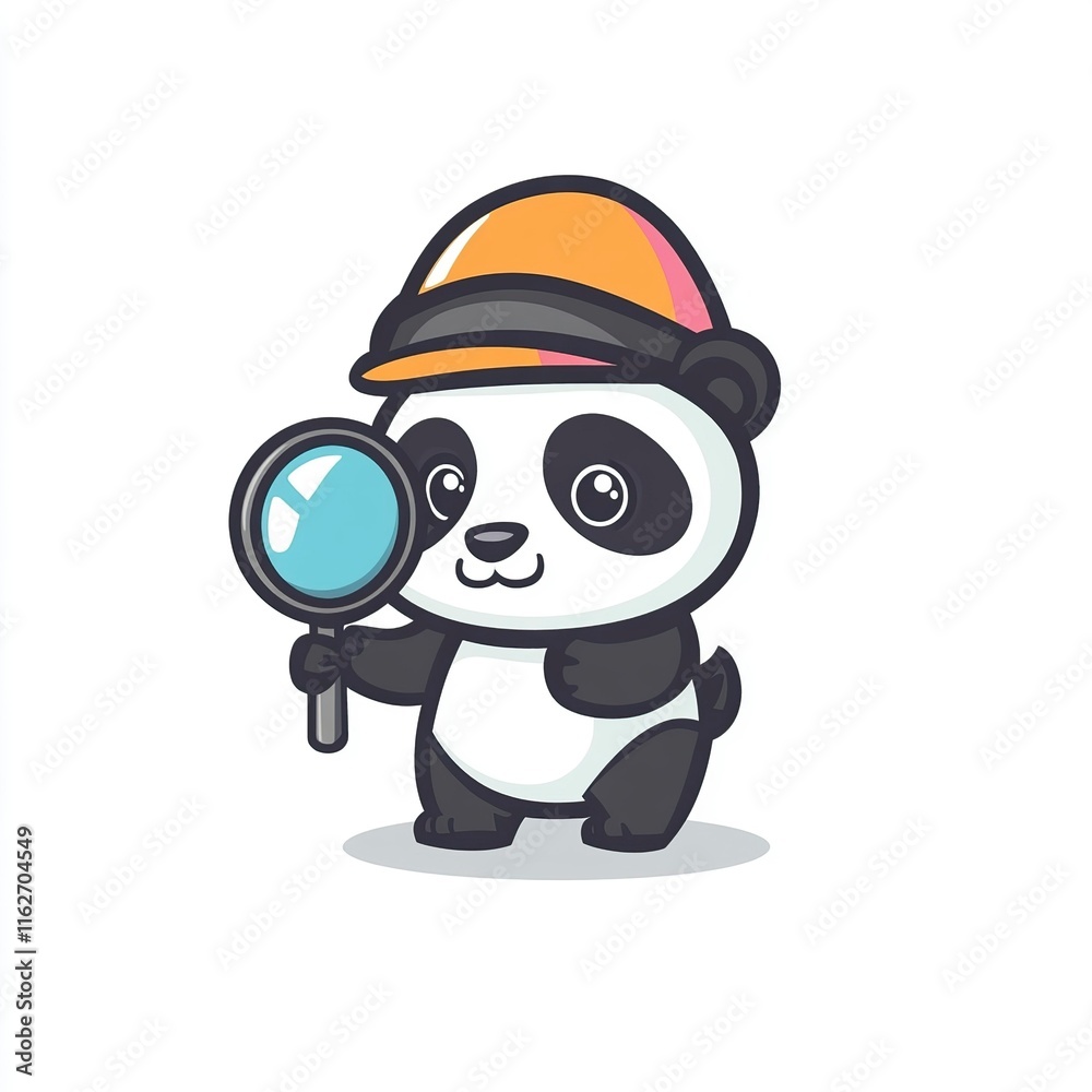 Obraz premium Playful panda logo illustration wearing a detective hat, symbolizing curiosity, intelligence, and fun