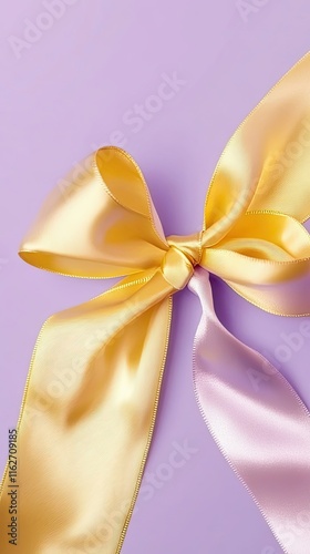 Golden and Pink Ribbon Bow on Lavender Background