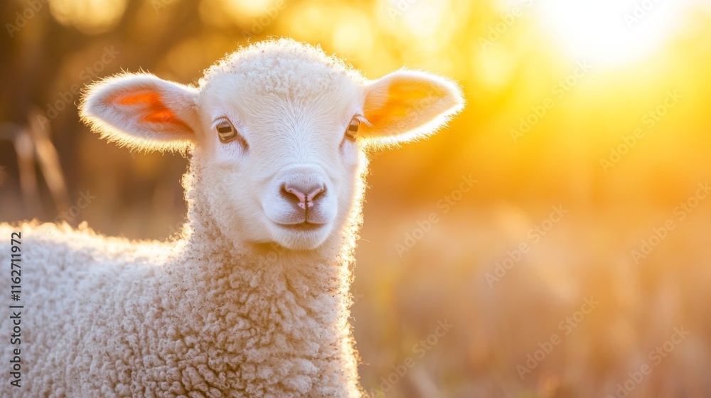 Fototapeta premium Bright Scenic Farmland with Sheep in Sunlight