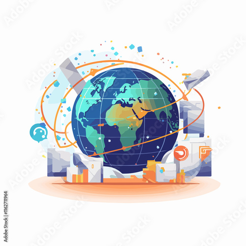 Browse the Sphere Planet for Postal Services - Vector Illustration photo