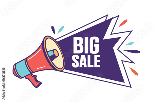 Business Promotion Big Sale Announcement, Mike Flat Illustration Clipart, vector illustration.