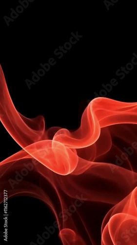 red liquid / smoke background with wave frame; abstract ornament motion isolated over black backdrop with copy space