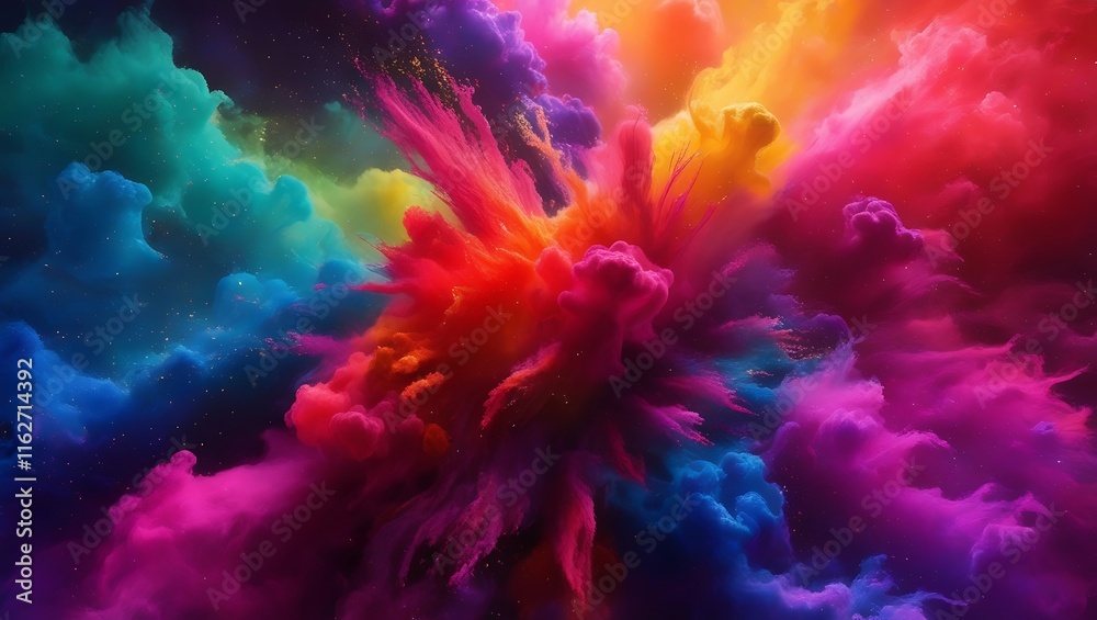 Obraz premium Fascinating abstract elements A vibrant hue combination of colorful hues. It creates a feeling of movement and energy. The image consists of many glowing particles that appear to swirl and dance.