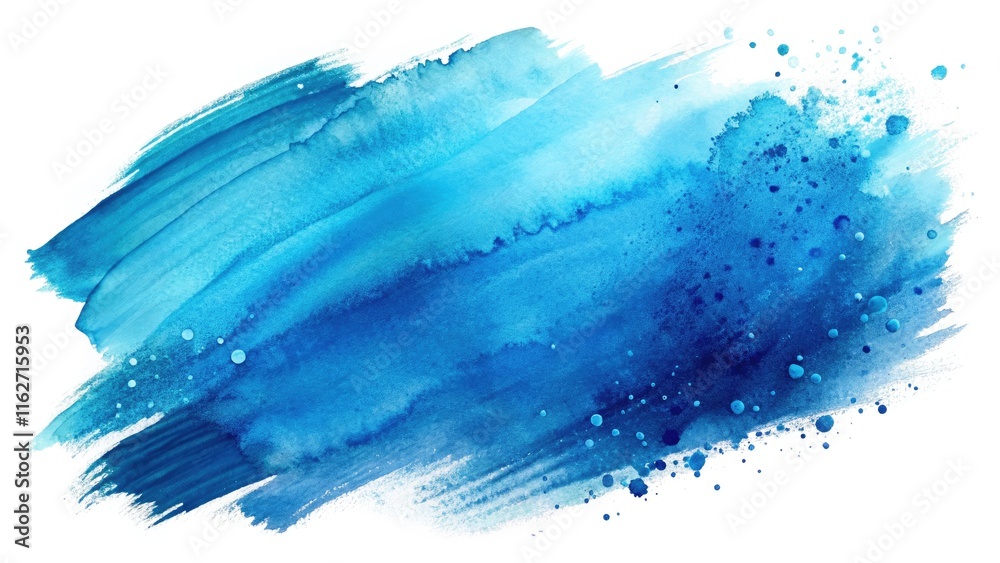 Fototapeta premium Blue Watercolor Brush Stroke Set - Original Hand-Drawing Art for Textures, Backgrounds, and Design - Transparent Background, Watercolor Stains and Spots, Macro Photography