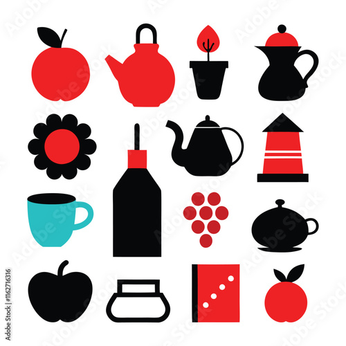 a set of still life related elements vector illustration