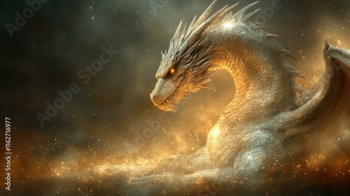 Mythical Beast. Squarespace designer asyncio CPython LitRPG Bforartists Romantasy Dezgo artstation Webnovel Unreal engine developer Golden dragon fantasy creature with glowing scales and