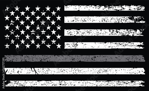 USA grunge flag with a thin gray or silver line. A sign to honor and respect American correctional officers, prison guards and jailers. photo