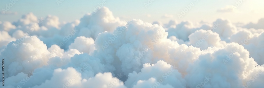 A fluffy white cotton ball floats on a cloud layer with puffy white peaks, soft focus, natural scenery A fluffy white cotton ball floats on a cloud layer with puffy white peaks, soft focus, natural scenery
