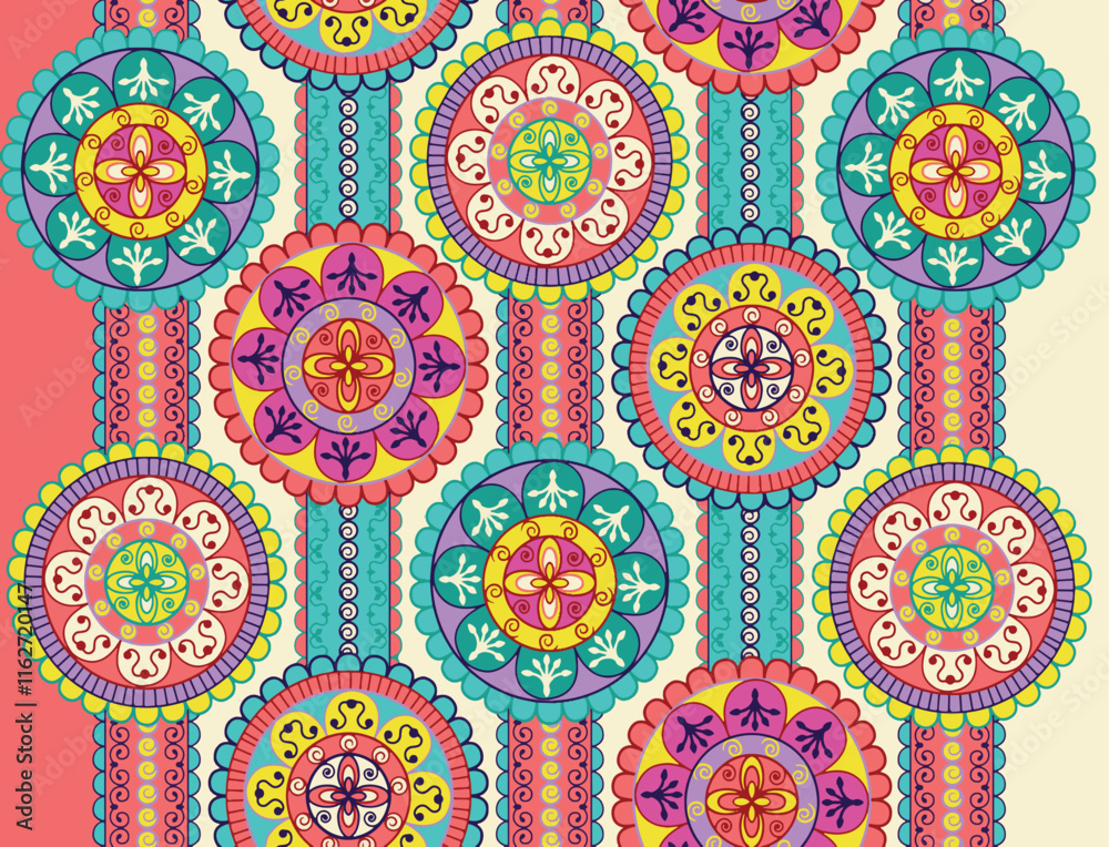 Fototapeta premium Vibrant Floral Mandala Pattern for Textiles or Decor