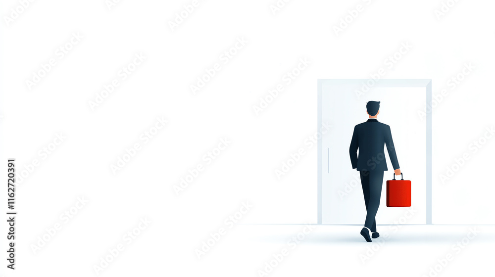 professional man in suit walks through door with red briefcase professional man in suit walks through door with red briefcase