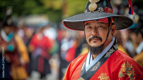 Korea famous architecture and historic traditional buildings facades. Vector palaces of Changdeokgung or Changdeok, Deoksugung or Deoksu, Gwanghwamun gates and Yi Sun-sin monument in Seoul photo