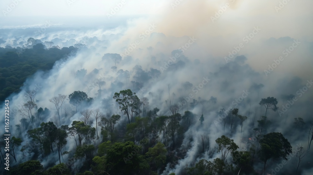 Smoke rising from burning trees in amazon rainforest Smoke rising from burning trees in amazon rainforest