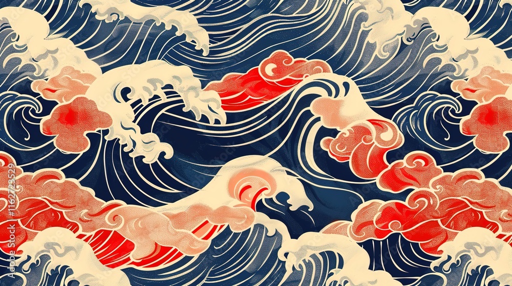 Obraz premium Japanese wave seamless pattern wallpaper