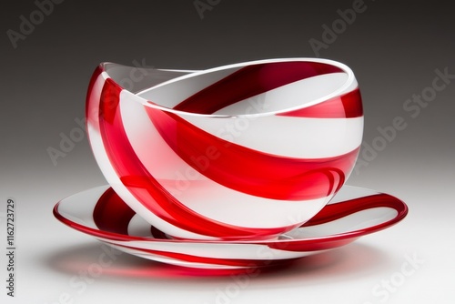 A stylized depiction of a Turkish tea glass and saucer, with clean lines and vibrant red accents photo