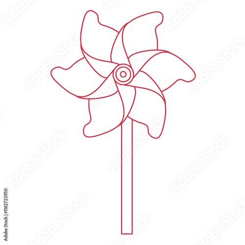Whirligig Pinwheel Outline Illustration Isolated on White Background