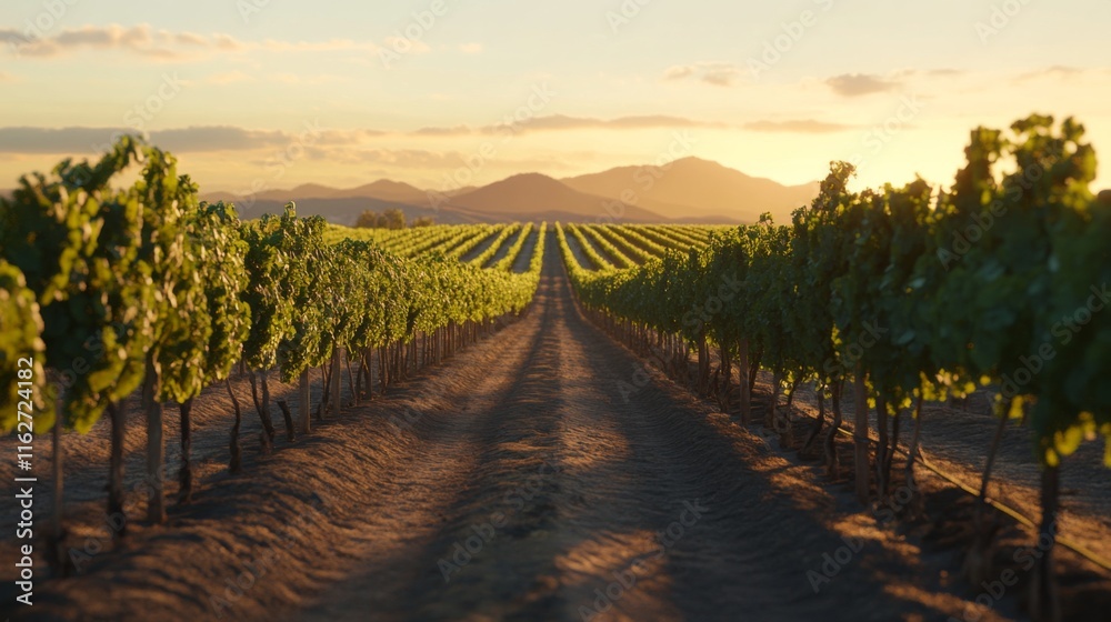 Fototapeta premium Serene Countryside Vineyard at Sunset