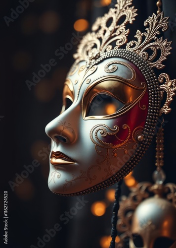  Luxury venetian mask on dark godlen bokeh background new year and christmas party celebration design banner bokeh gold gold background glitter  gorgeous film grain grainy photo